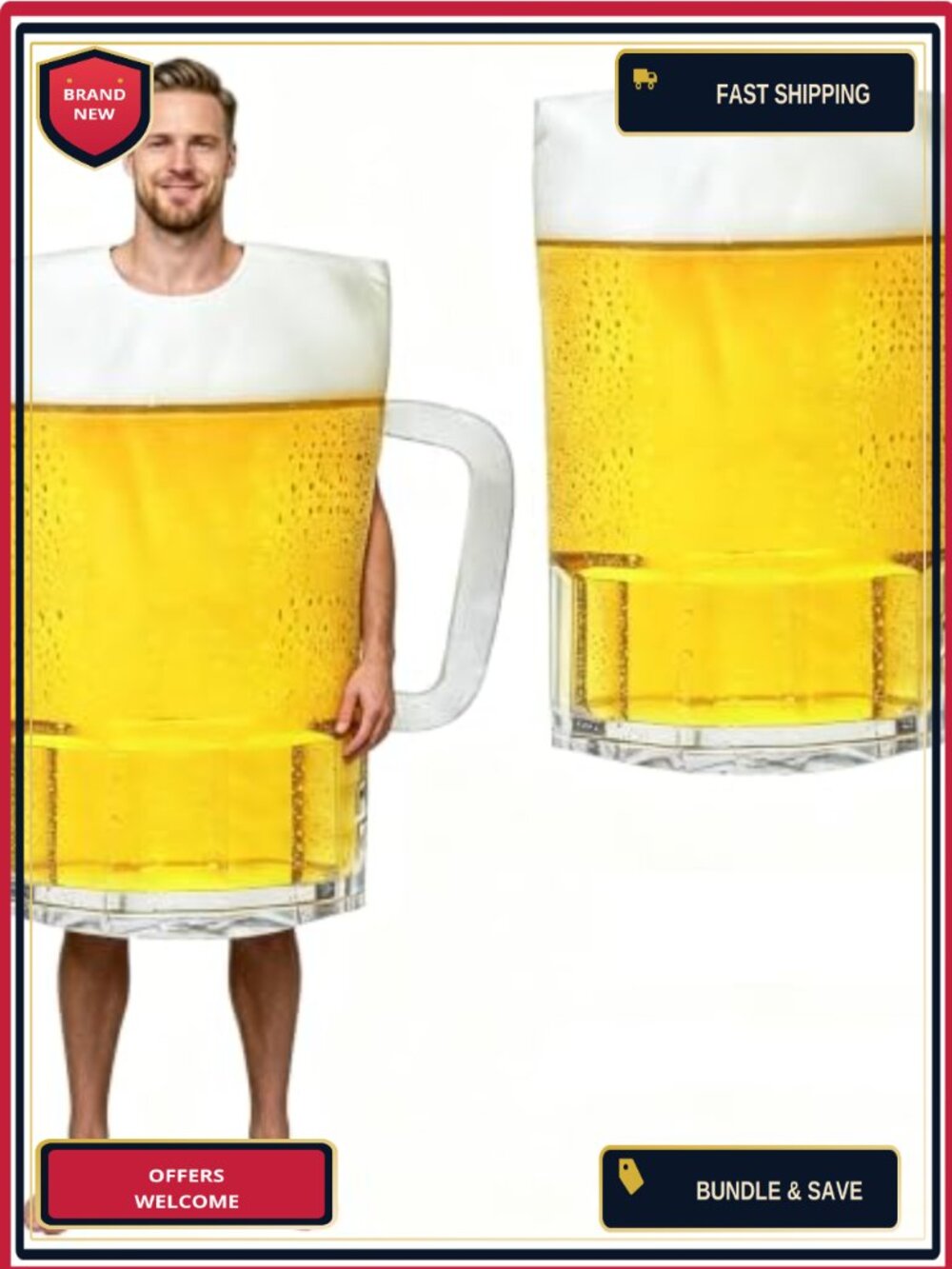 Adult Unisex Beer Mug Costume One-Piece Pullover Oktoberfest Halloween